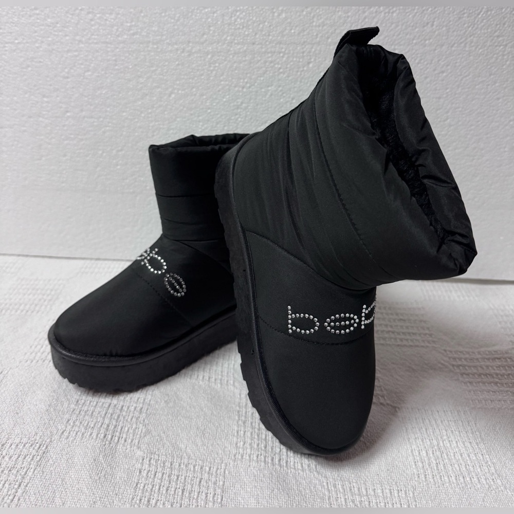 bebe Girls Black Puffer Winter Boots with Crystal Logo Sizes 1-2-3 - Picture 3 of 11